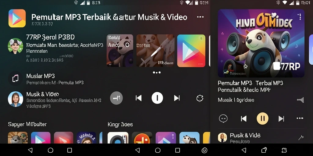 Screenshot antarmuka Pemutar MP3 77RP yang menarik.
