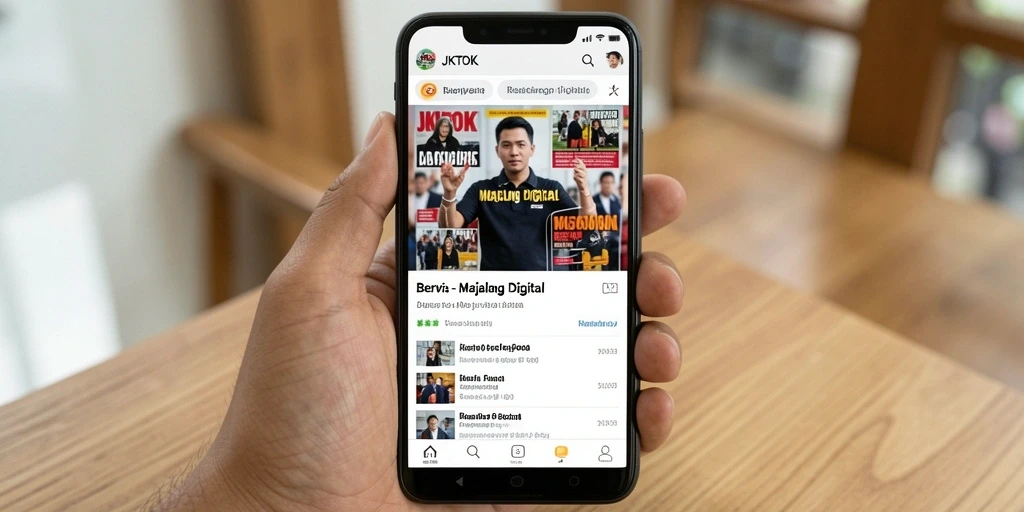 Antarmuka JKTOK yang modern dan fungsional, sempurna untuk membaca berita.