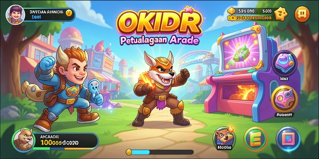 Antarmuka permainan OKIDR yang menarik dan penuh warna.